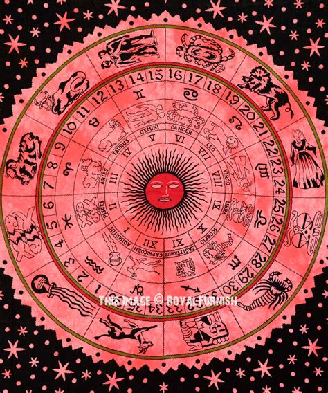 Orange Hindu Astrology Horoscope Zodiac Bohemian Tapestry Wall Hanging