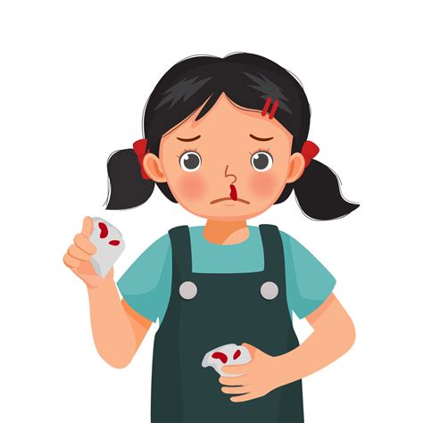 cute little girl with nose bleeding wipe blood from her nose with ...