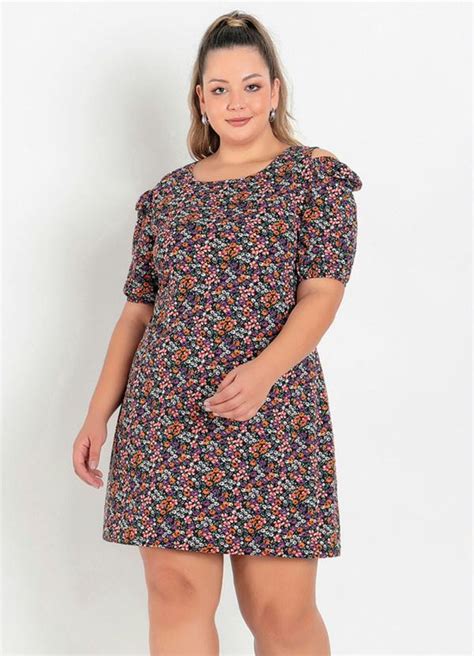 Vestido Floral Ombros Vazados Plus Size Marguerite