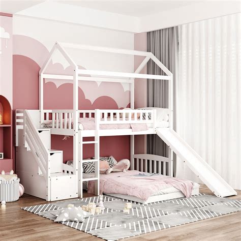 Twin Size Loft Bed With Slide, House Shape - Cool Toddler Beds