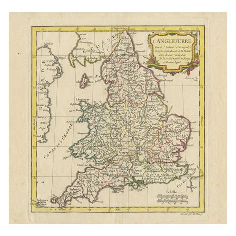 Original Antique Map Of England And Wales With Large Cartouche For Sale