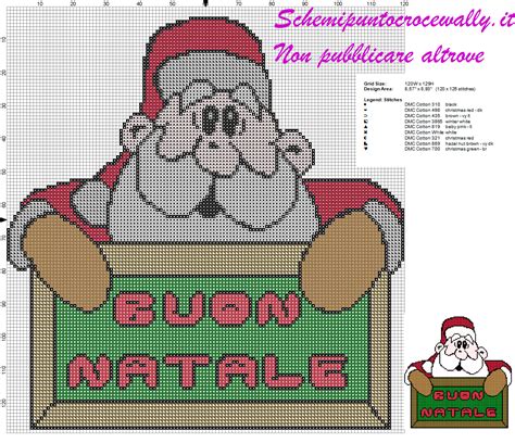 Schema Punto Croce Babbo Natale Con Cartello Buon Natale Punto Croce