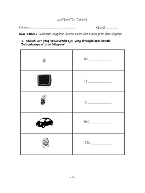 Evidens Pbs Matematik Tahun 2 B3d2e2 Jisim Pdf