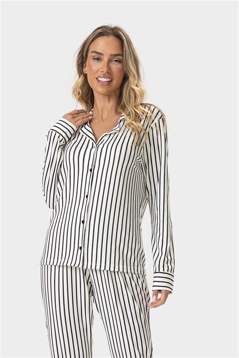 Pijama Feminino Adulto Americano Longo Listrado Bela Notte