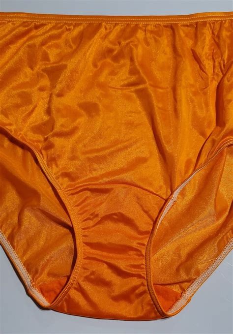 Shadowline Bikini Nylon Sissy Panty Lace Slippery Silky Xl Orange