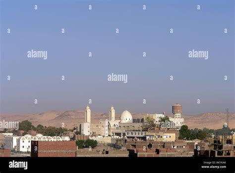 View Over Aswan On Coptic Cathedral Assuan Aswan Egypt Stock Photo