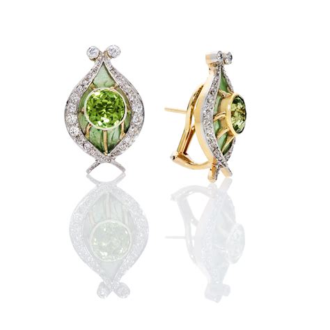 Carats Round Peridot And Diamond Plique A Jour Earrings In