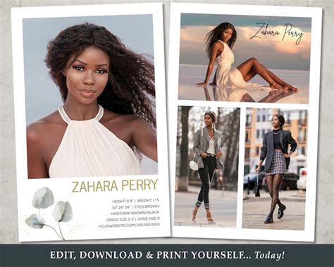 Model Comp Card TEMPLATE DIY Editing Fashion Model Etsy