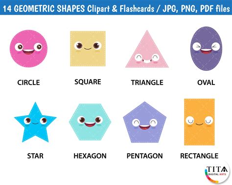 Geometric Shapes Clipart, Basic Shapes Flashcards, Kawaii Shapes ...