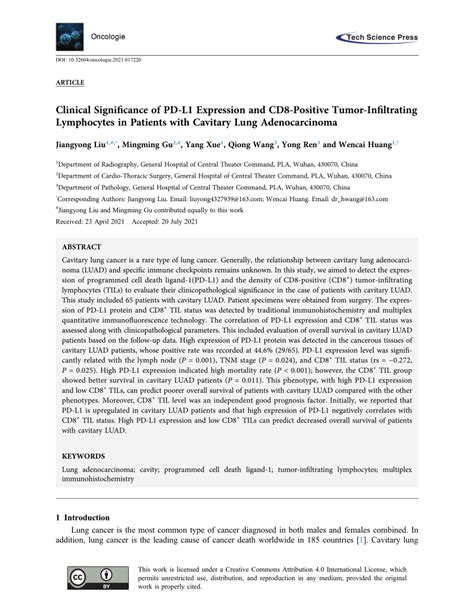 Pdf Clinical Significance Of Pd L Expression And Cd Positive Tumor