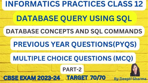 Sql Mcq Class Database Concepts And Sql Commands Mcq Sql Pyq