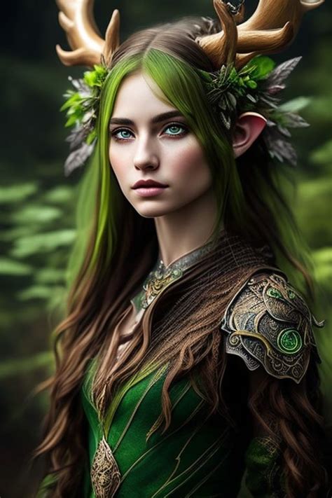 Silverevermoore Majestic Caucasian Female Druid With Two Colored Split Hair Brown And Green