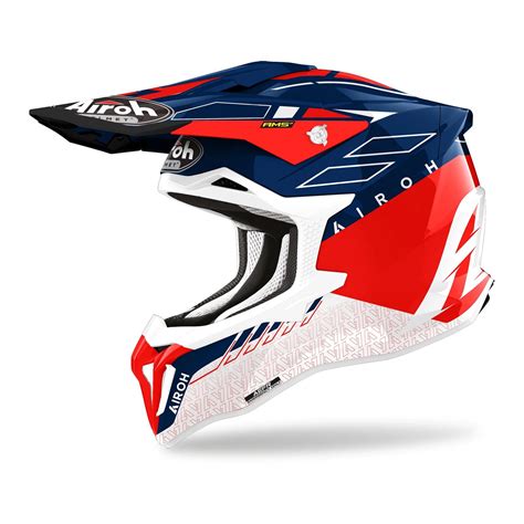 Kask cross AIROH STRYCKER SKIN RED GLOSS czerwony niebieski biały