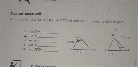 Solved Find My Measure Direction In The Figure Delta MKL Delta