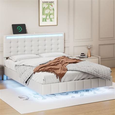 Moderna Base De Cama Led De Perfil Bajo Cama Tapizada Con Luces Led Y