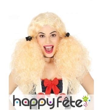 Longue perruque blonde frisée avec couettes femme