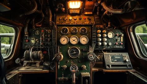 Dashboard In The Cabin Of A Locomotive Premium Ai Generated Image