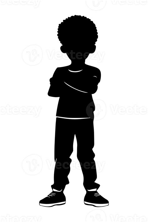 African American Boy With Folded Arms Silhouette Isolated 24959828 Png