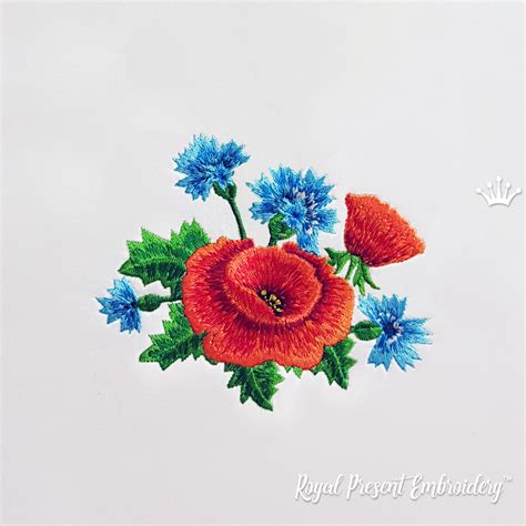 Poppies And Cornflowers Machine Embroidery Design Sizes Royal