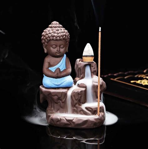 Polyresin Baby Monk Buddha Smoke Backflow Cm Polyresin Blue Home