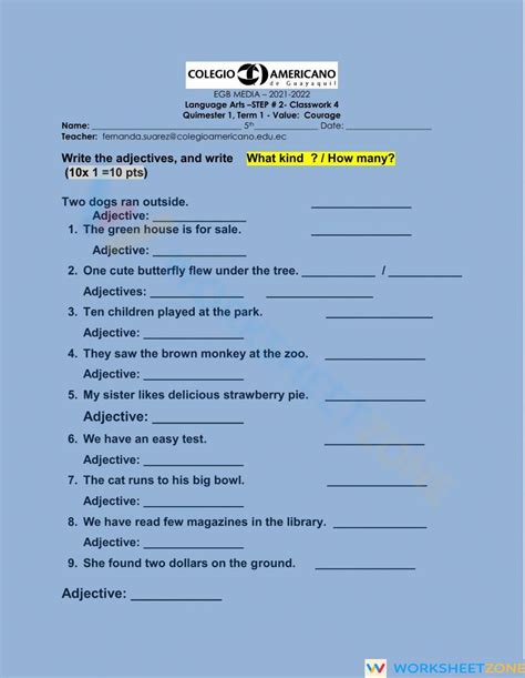 Adjectives How Many What Kind Worksheet
