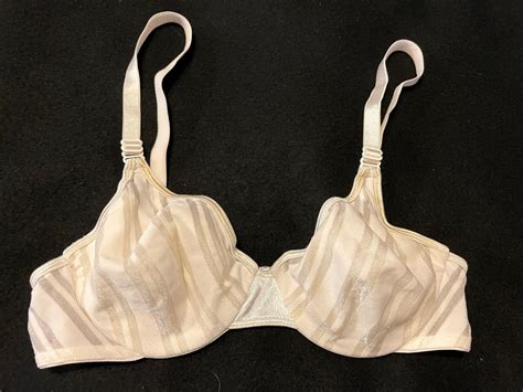 Vtg WARNER S Naked Striped Underwire B White Gem