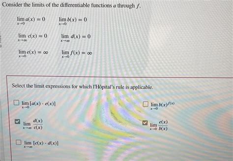 Solved Consider The Limits Of The Differentiable Functions A Chegg