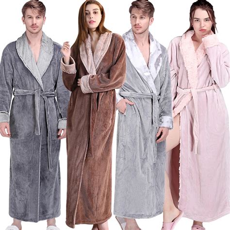 Women Men Winter Extra Long Warm Bathrobe Luxury Thick Flannel Fur Bath Robe Soft Thermal