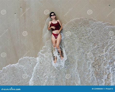 Beautiful Woman In Red Bikini Stock Image Image Of Brunette