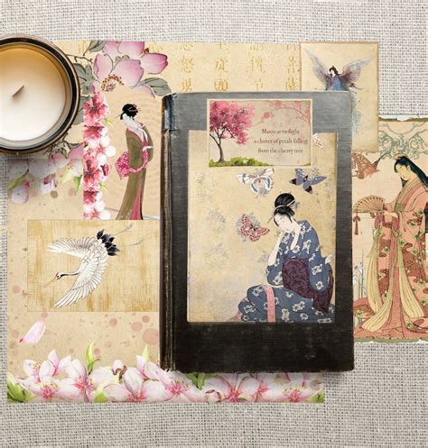 Sakura Printable Junk Journal Kit Japanese Spring Ephemera Etsy