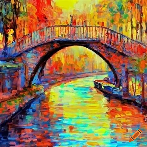 Colorful Impressionist Painting Of A Bridge Over A Canal On Craiyon