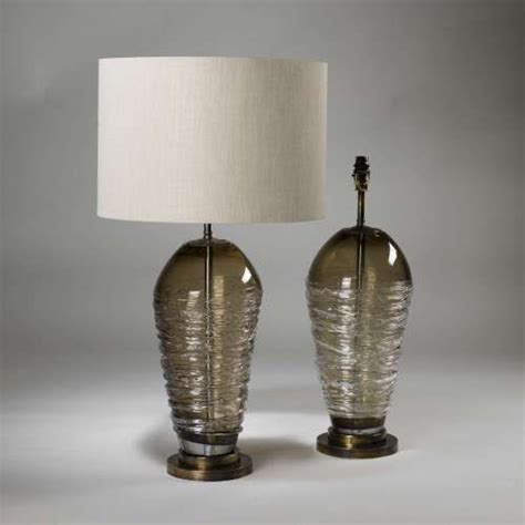 Pair Of Medium Brown Bronze Swirl Glass Lamps On Brass Bases Kurgan Glass Lamps Candy Floss