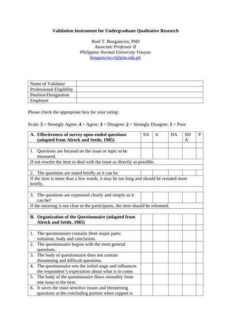 Pdf Validation Instrument For Undergraduate Qualitative Research