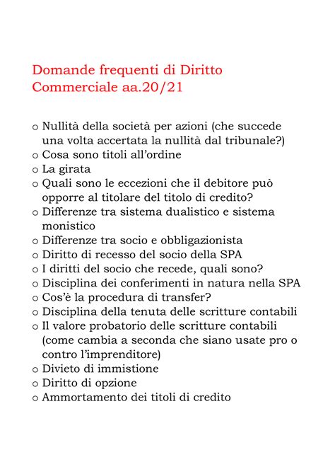 Domande Frequenti Diritto Commerciale Anno 2020 2021 Domande