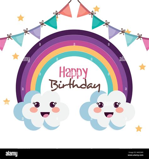 Feliz Cumplea Os Tarjeta Con Lindo Arco Iris Imagen Vector De Stock Alamy