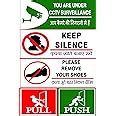 Green Panda Keep Silence Please Remove Shoes Push Pull Sign Cctv