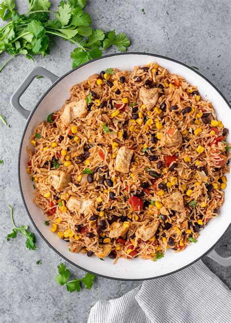 Easy One Pan Chicken Burrito Bowls Gimme Delicious