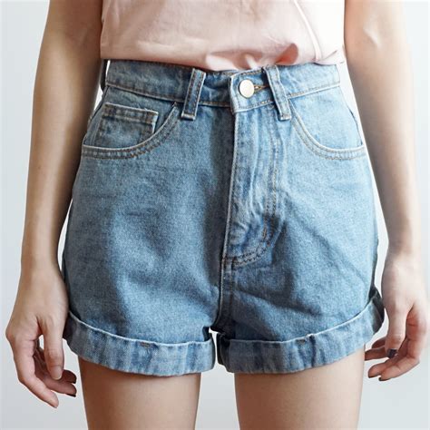 Vintage Cuffed Denim High Waist Shorts 4 Colors Megoosta Fashion