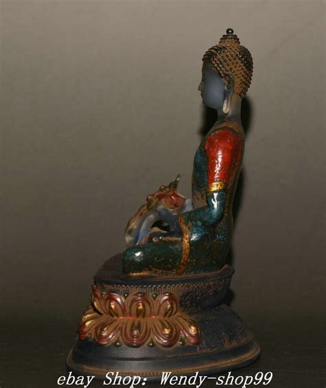 Old Tibet Colored Glaze Gilt Painting Menla Medicine Buddha Medical God