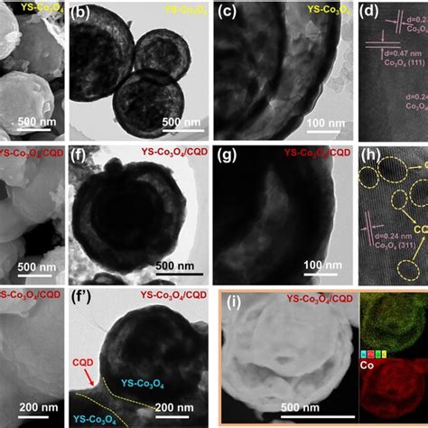 A SEM B C TEM And D HRTEM Images Of YS Co3O4 E E SEM F F G TEM