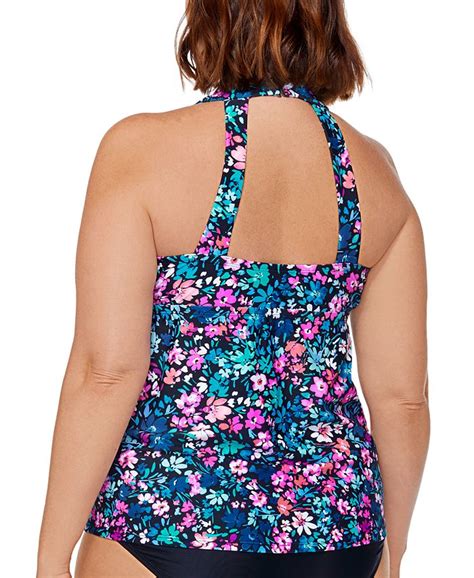 Island Escape Plus Size Printed H Back Underwire Tankini Swim Top