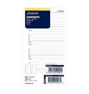 Filofax Personal Insert Contacts Name Address Phone Refill Ebay