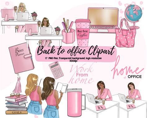 Back to Office Clipart Illustration Set, Girlboss at Office Clipart ...