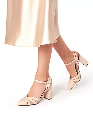 Paradox London Kimora Nude Block Heel Ankle Strap Pointed Court Shoes Freemans