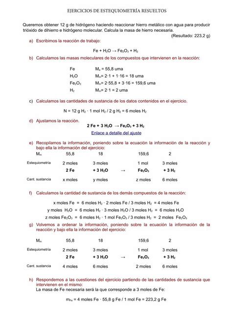 PDF EJERCICIOS DE ESTEQUIOMETRÍA RESUELTOS EJERCICIOS DE