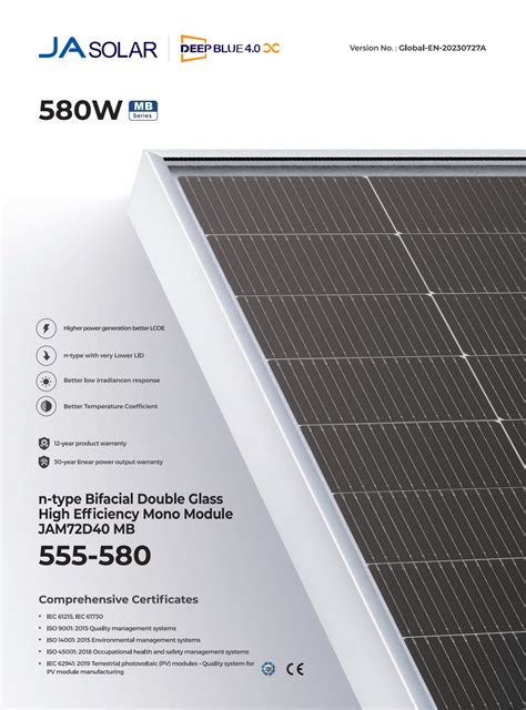 แผงโซลาเซลล Solar Panel โมโน Half Cell ยหอ JA Solar 580W ชนด N