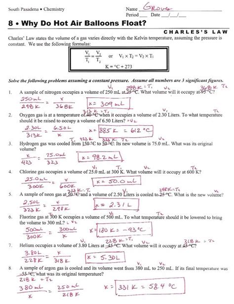 Ideal Gas Law Worksheets Answers