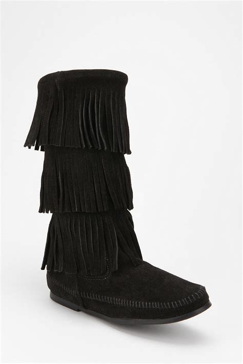 Minnetonka Triple Fringe Boot In Black Lyst