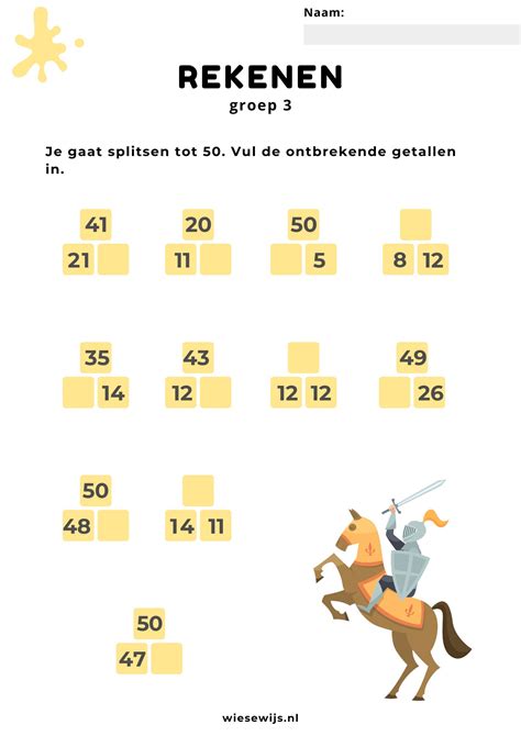 Werkblad Rekenen Groep Splitsen Tot Thema Middeleeuwen Wiesewijs