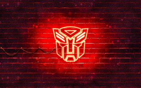 Download wallpapers Transformers red logo, 4k, red brickwall ...